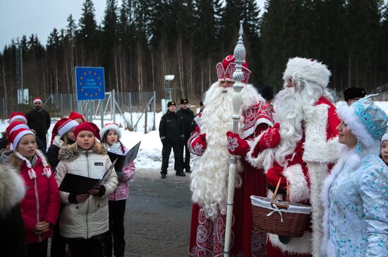Meeting Russian Father Frost and Finnish Joulupukki in Leningrad Region