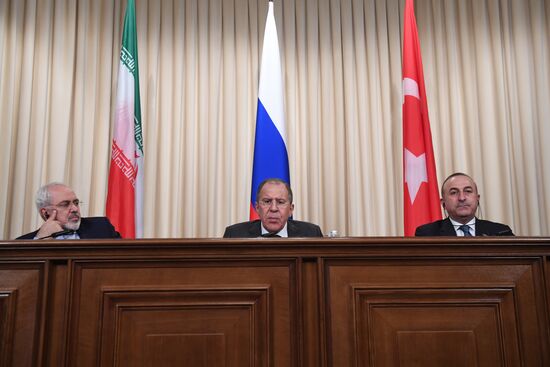 News conference by foreign ministers of Russia, Iran and Turkey