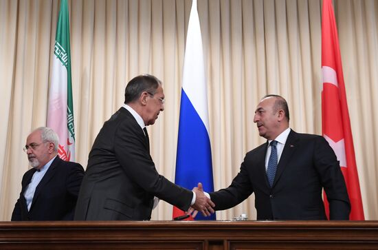 News conference by foreign ministers of Russia, Iran and Turkey