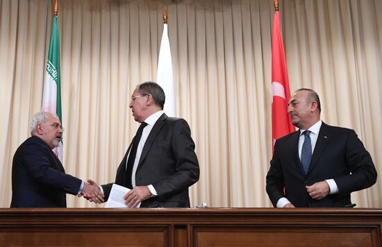 News conference by foreign ministers of Russia, Iran and Turkey