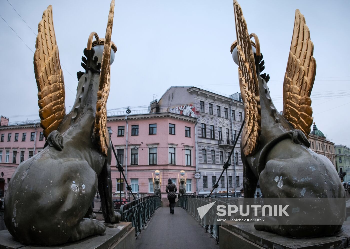 Griffin statues on Bank Bridge in St. Petersburg