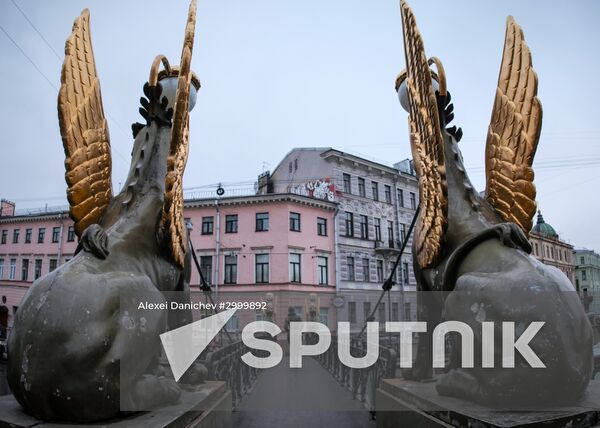 Griffin statues on Bank Bridge in St. Petersburg
