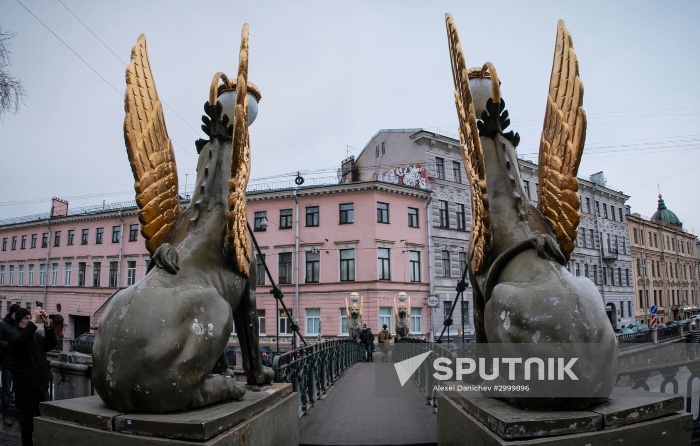 Griffin statues on Bank Bridge in St. Petersburg