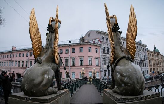 Griffin statues on Bank Bridge in St. Petersburg