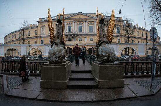 Griffin statues on Bank Bridge in St. Petersburg