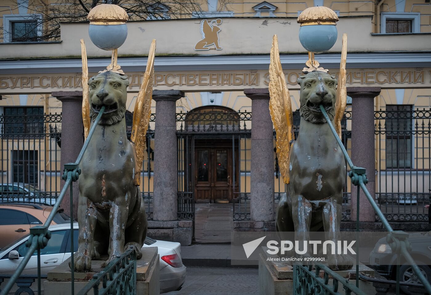 Griffin statues on Bank Bridge in St. Petersburg