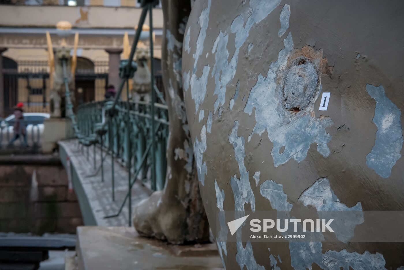 Griffin statues on Bank Bridge in St. Petersburg