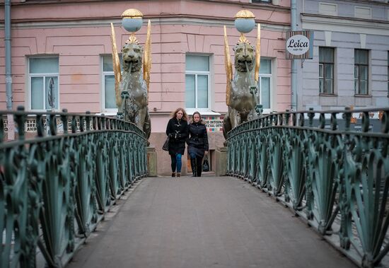 Griffin statues on Bank Bridge in St. Petersburg