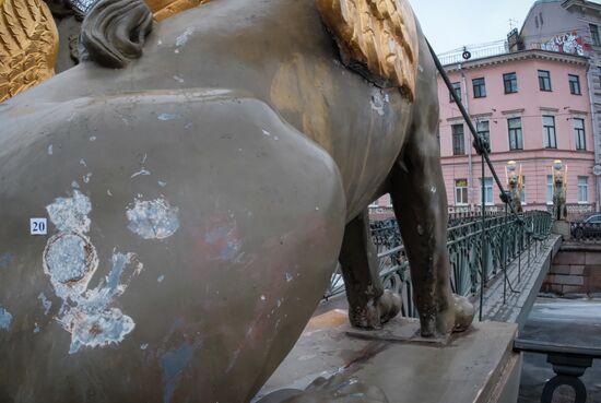 Griffin statues on Bank Bridge in St. Petersburg