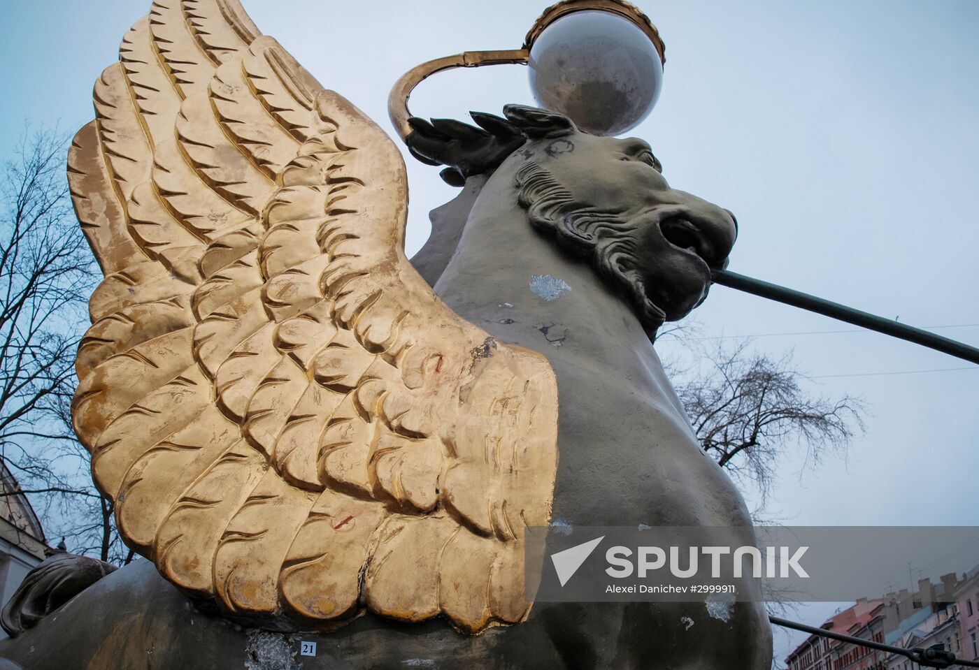 Griffin statues on Bank Bridge in St. Petersburg