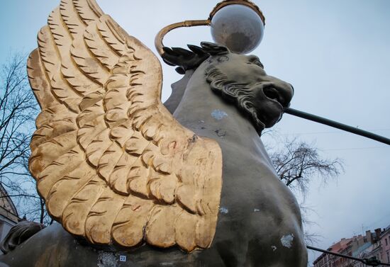 Griffin statues on Bank Bridge in St. Petersburg