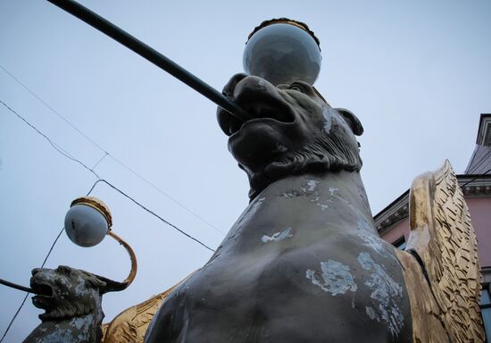 Griffin statues on Bank Bridge in St. Petersburg