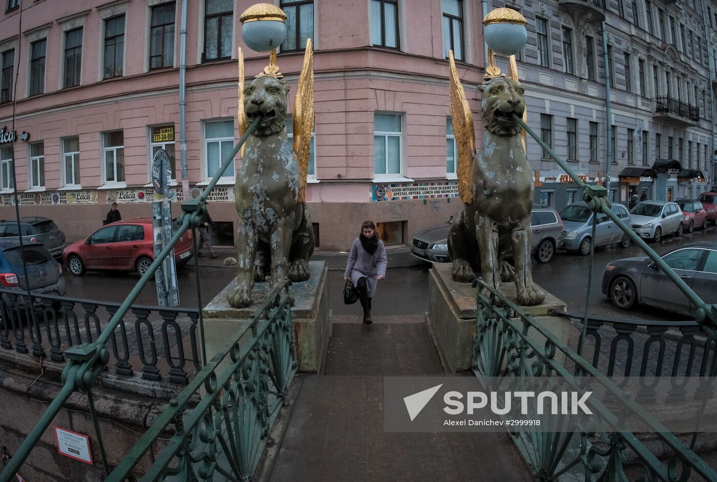 Griffin statues on Bank Bridge in St. Petersburg