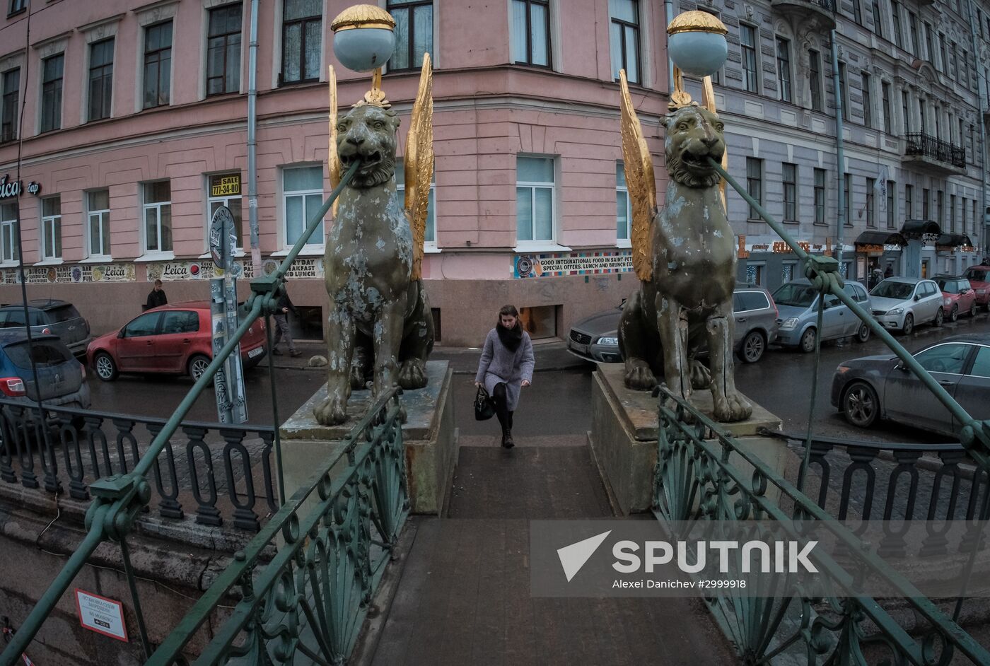 Griffin statues on Bank Bridge in St. Petersburg