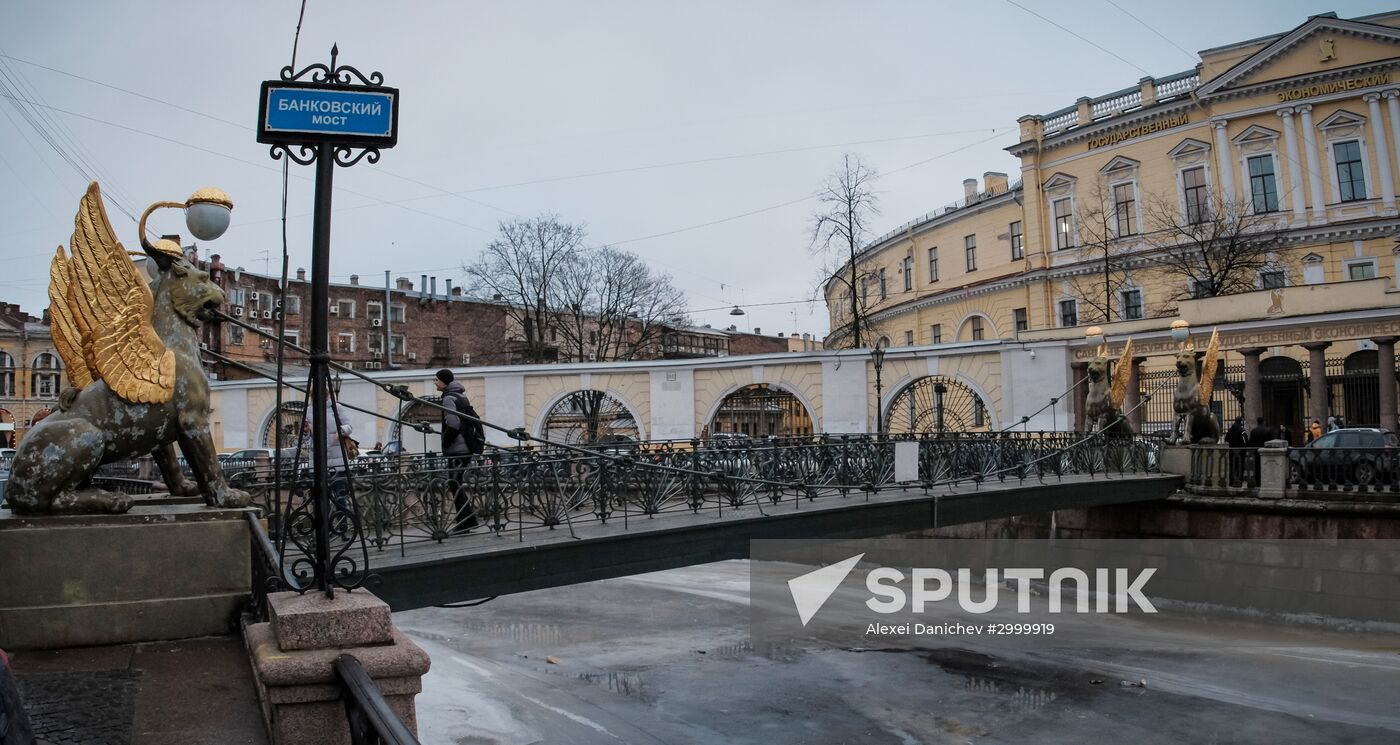 Griffin statues on Bank Bridge in St. Petersburg