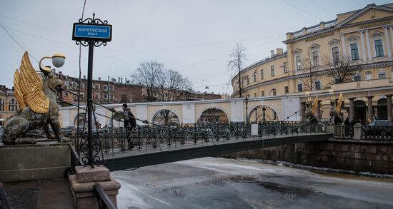 Griffin statues on Bank Bridge in St. Petersburg