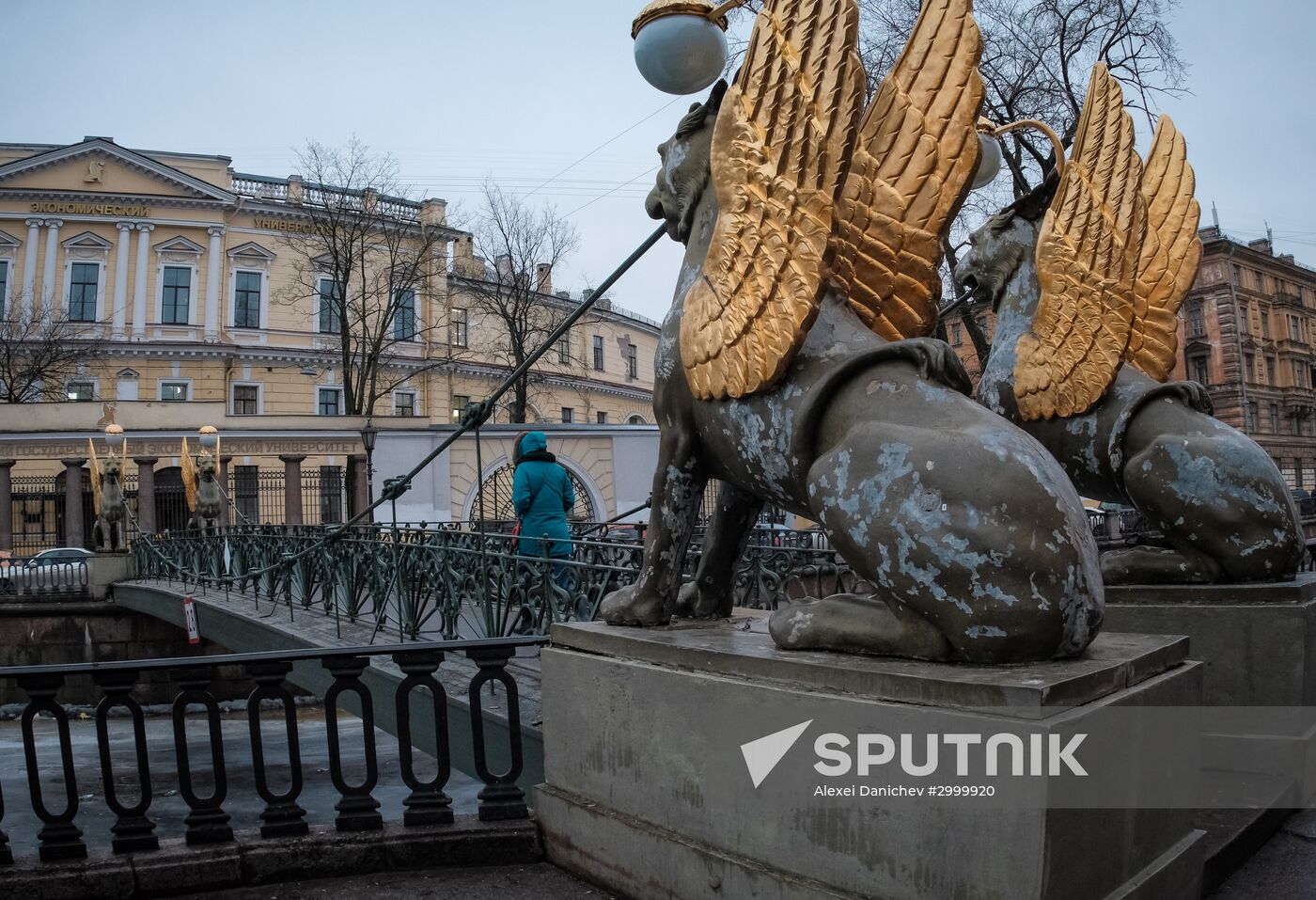 Griffin statues on Bank Bridge in St. Petersburg