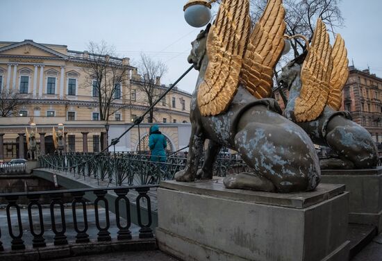 Griffin statues on Bank Bridge in St. Petersburg