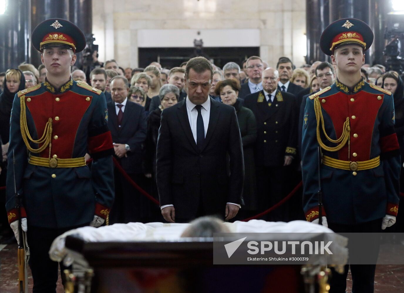 Prime Minister Dmitry Medvedev pay their last respects to Russian Ambassador to Turkey Andrei Karlov