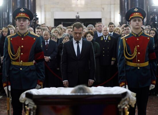 Prime Minister Dmitry Medvedev pay their last respects to Russian Ambassador to Turkey Andrei Karlov