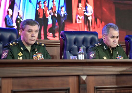Russian President Vladimir Putin takes part in extended board session of Russian Defence Ministry