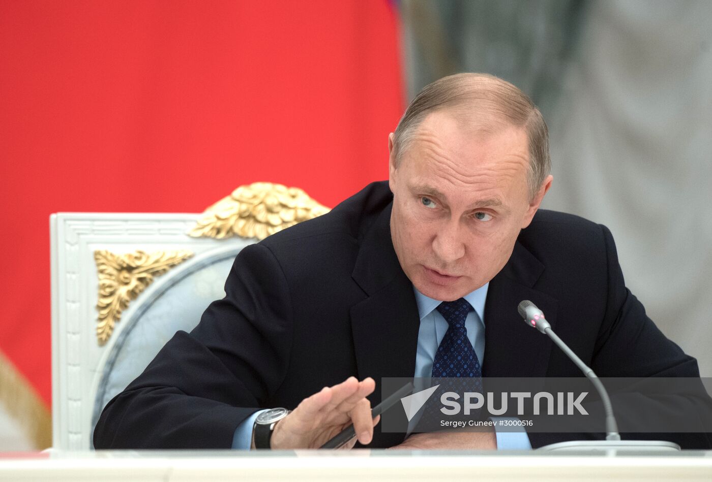 Russian President Vladimir Putin meets with heads of Federation Council and State Duma