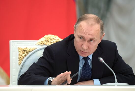 Russian President Vladimir Putin meets with heads of Federation Council and State Duma