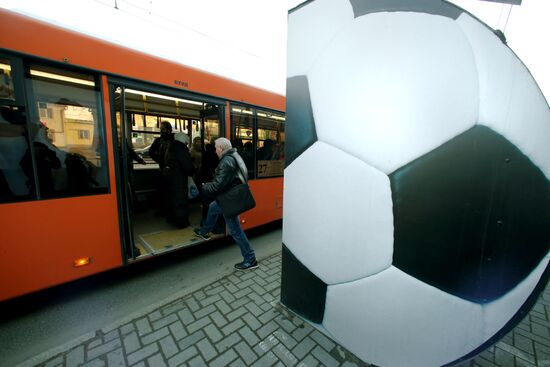 Football-shaped bus stops for 2018 World Cup in Kaliningrad
