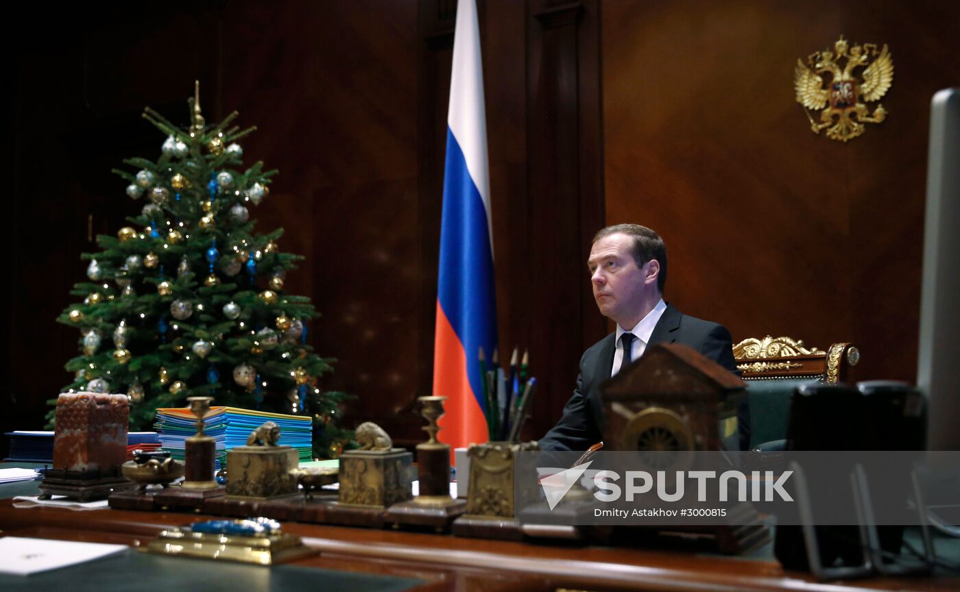 Russian Prime Minister Dmitry Medvedev meets with Acting Governor of Kaliningrad Region A. Alikhanov