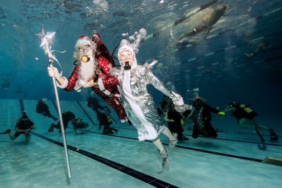 New Year celebrations in swimming pool