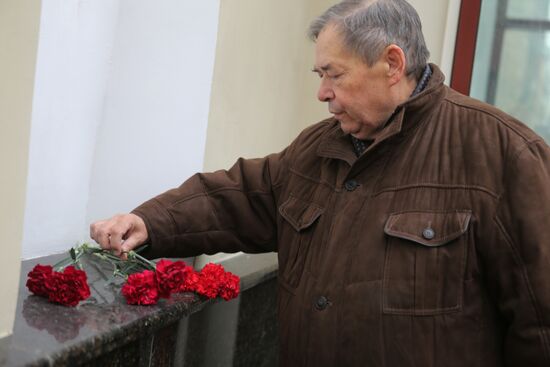 Journalists outside Alexandrov Song and Dance Ensemble building