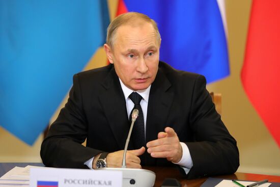 Russian President Vladimir Putin participates in SEEC meeting and CSTO session in St. Petersburg