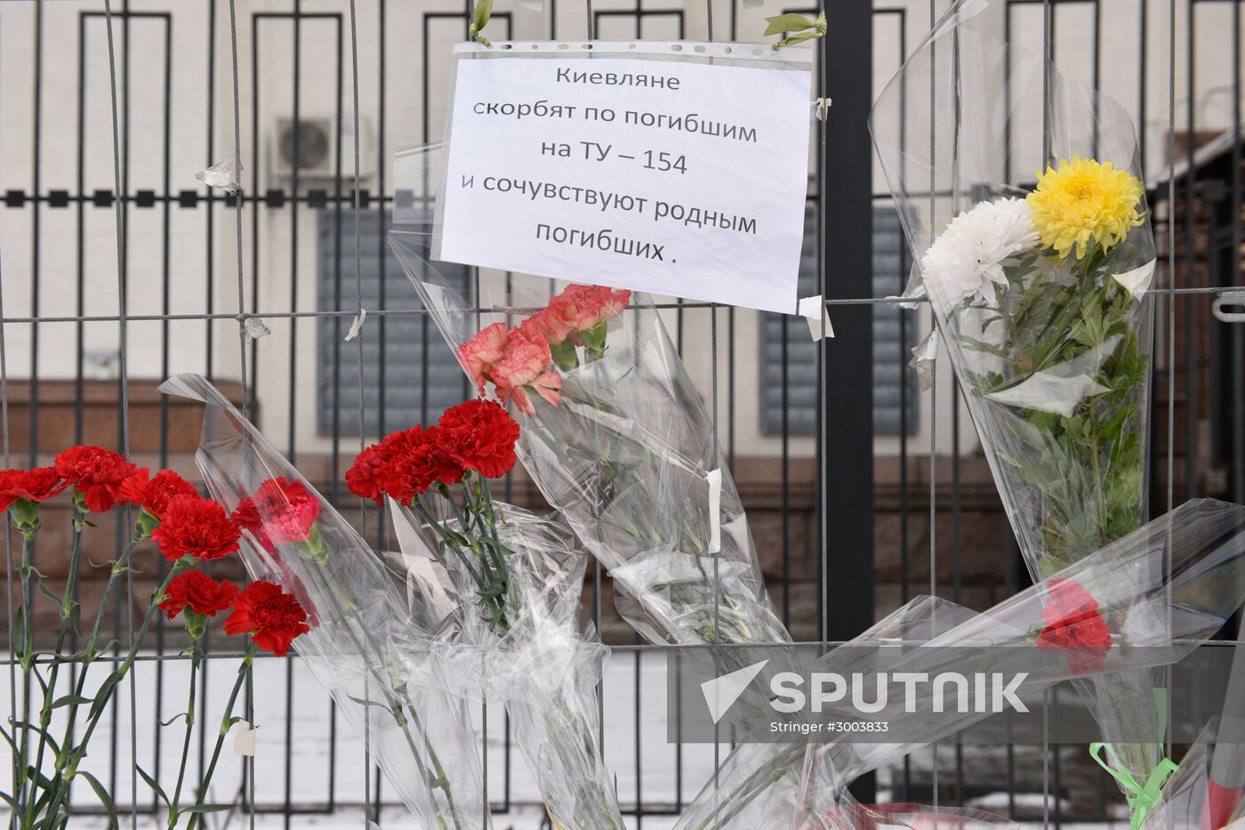 Flowers at Russian embassy in Kiev to commemorate TU-154 air crash victims in Sochi