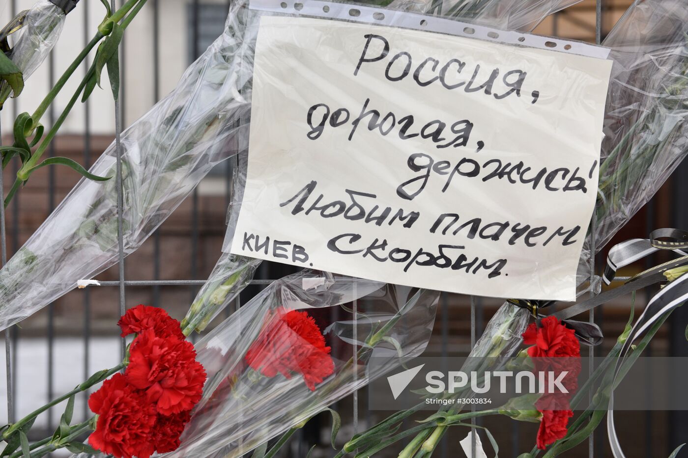 Flowers at Russian embassy in Kiev to commemorate TU-154 air crash victims in Sochi