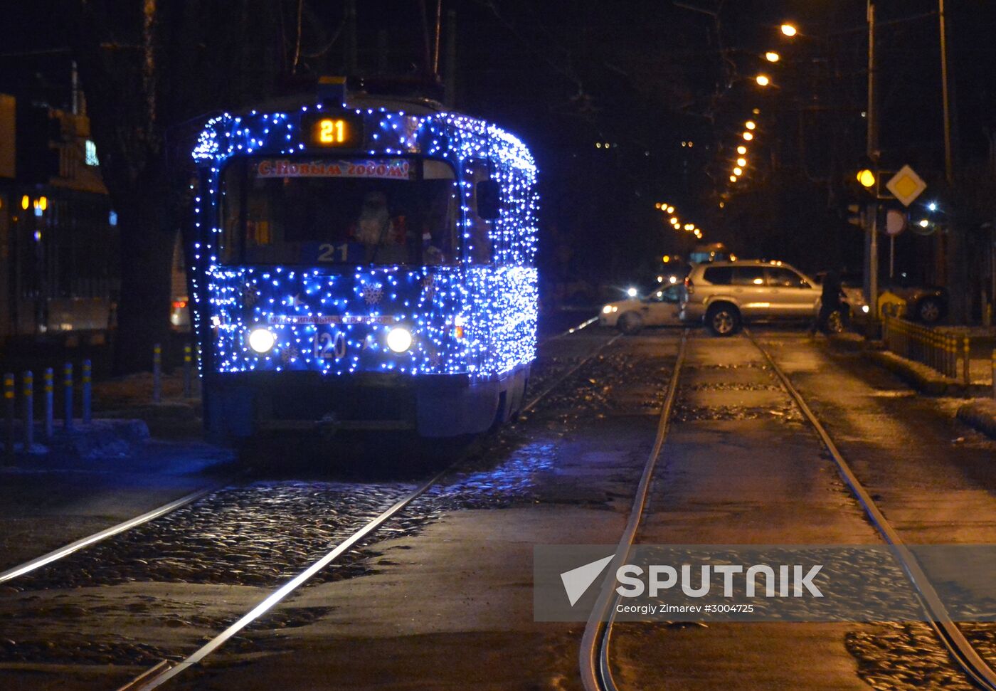New Year's themed tram in Krasnodar