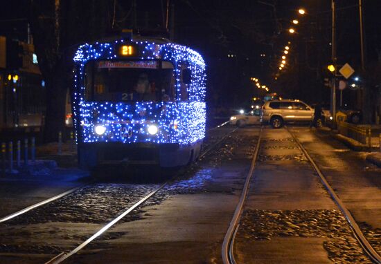 New Year's themed tram in Krasnodar
