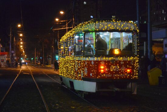 New Year's themed tram in Krasnodar