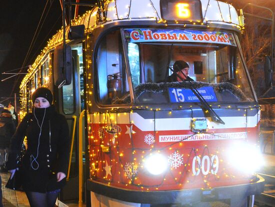 New Year's themed tram in Krasnodar