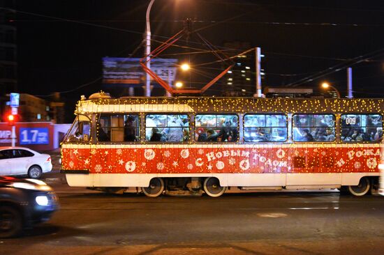 New Year's themed tram in Krasnodar