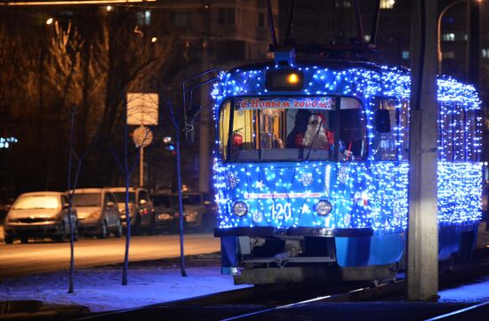 New Year's themed tram in Krasnodar