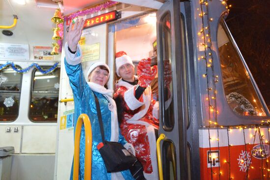 New Year's themed tram in Krasnodar