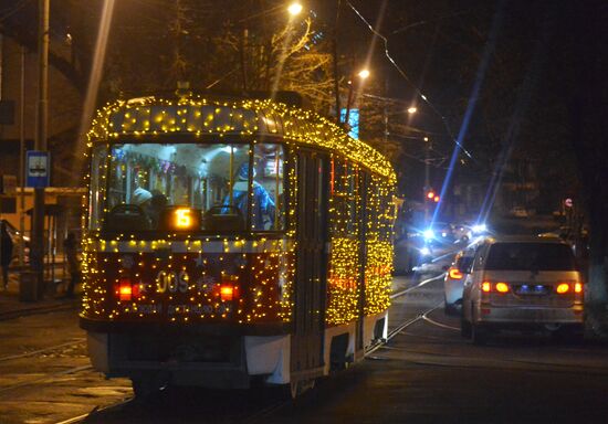 New Year's themed tram in Krasnodar