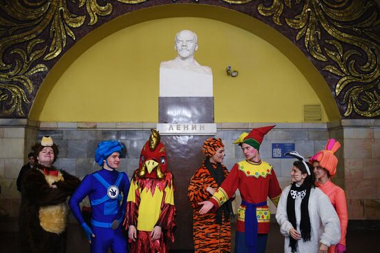 New Year's themed train at Moscow Metro