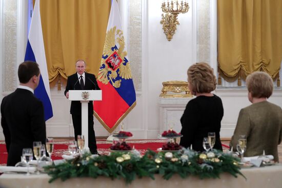 President Vladimir Putin addresses New Year reception at the Kremlin