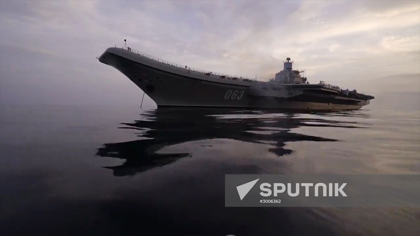 Russian aircraft carrier Admiral Kuznetsov in Mediterranean Sea near Syria
