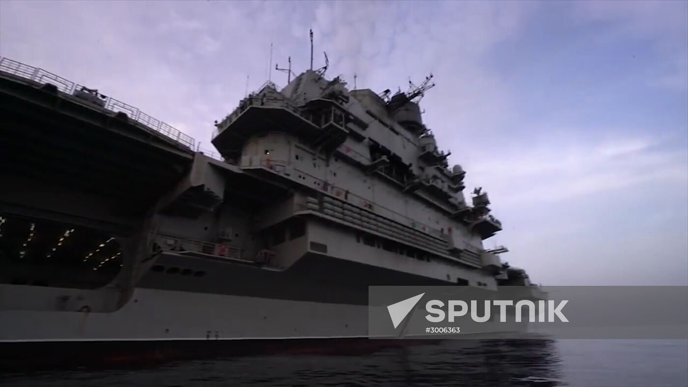 Russian aircraft carrier Admiral Kuznetsov in Mediterranean Sea near Syria
