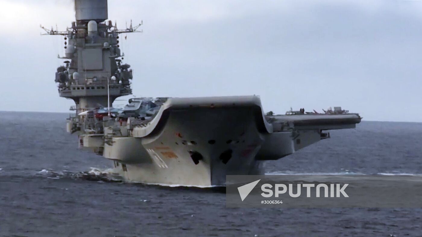 Russian aircraft carrier Admiral Kuznetsov in Mediterranean Sea near Syria