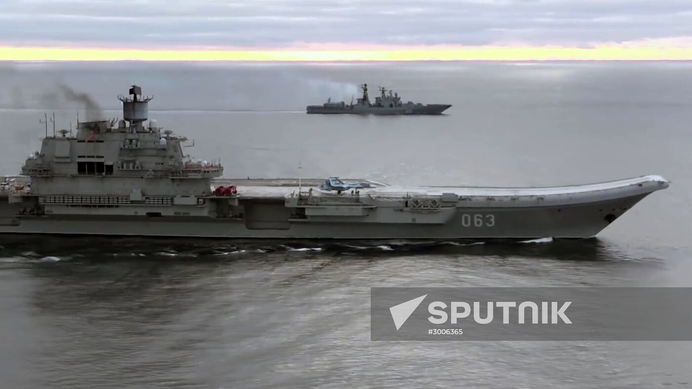 Russian aircraft carrier Admiral Kuznetsov in Mediterranean Sea near Syria