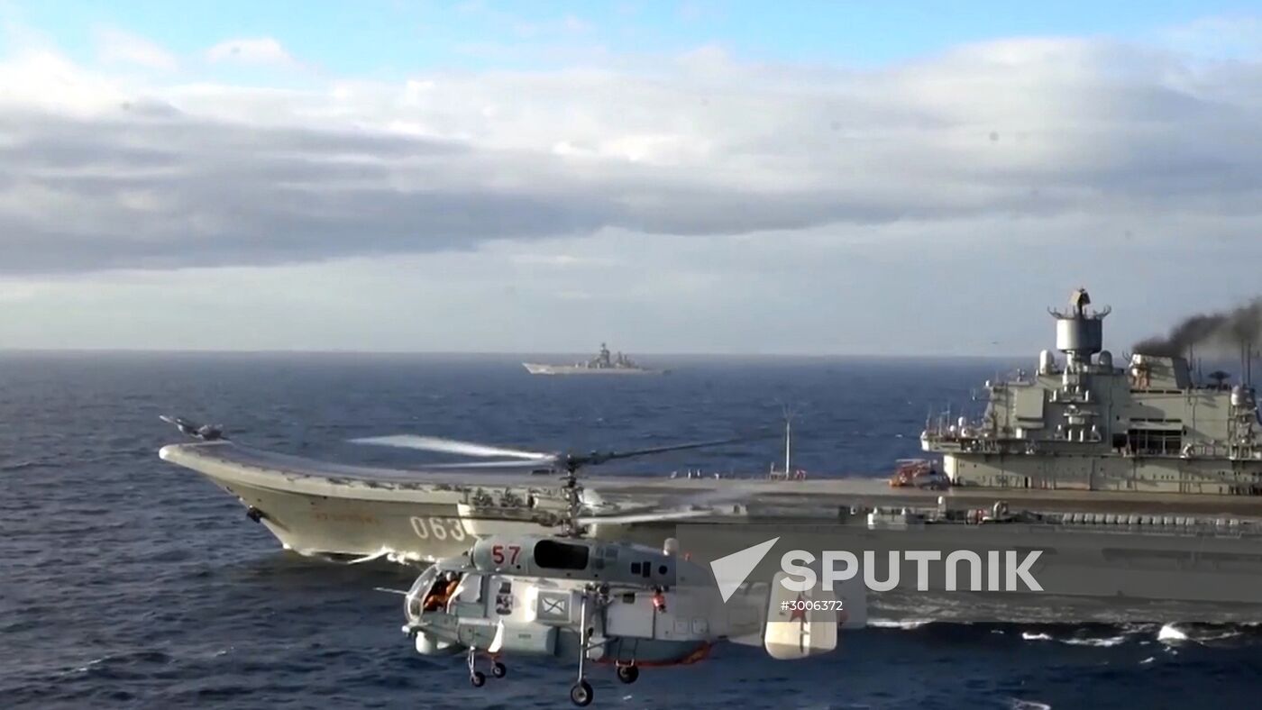Russian aircraft carrier Admiral Kuznetsov in Mediterranean Sea near Syria