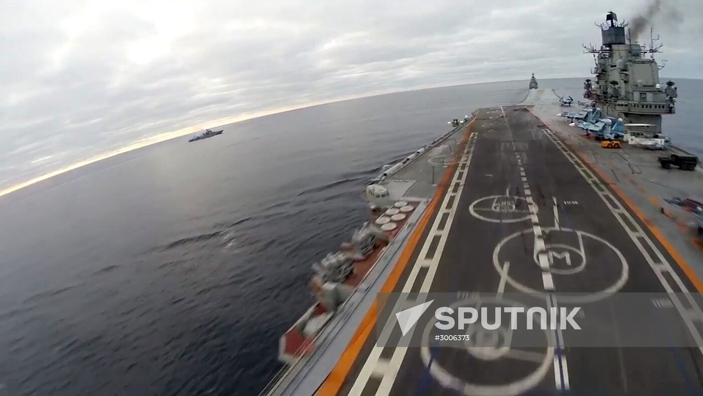 Russian aircraft carrier Admiral Kuznetsov in Mediterranean Sea near Syria